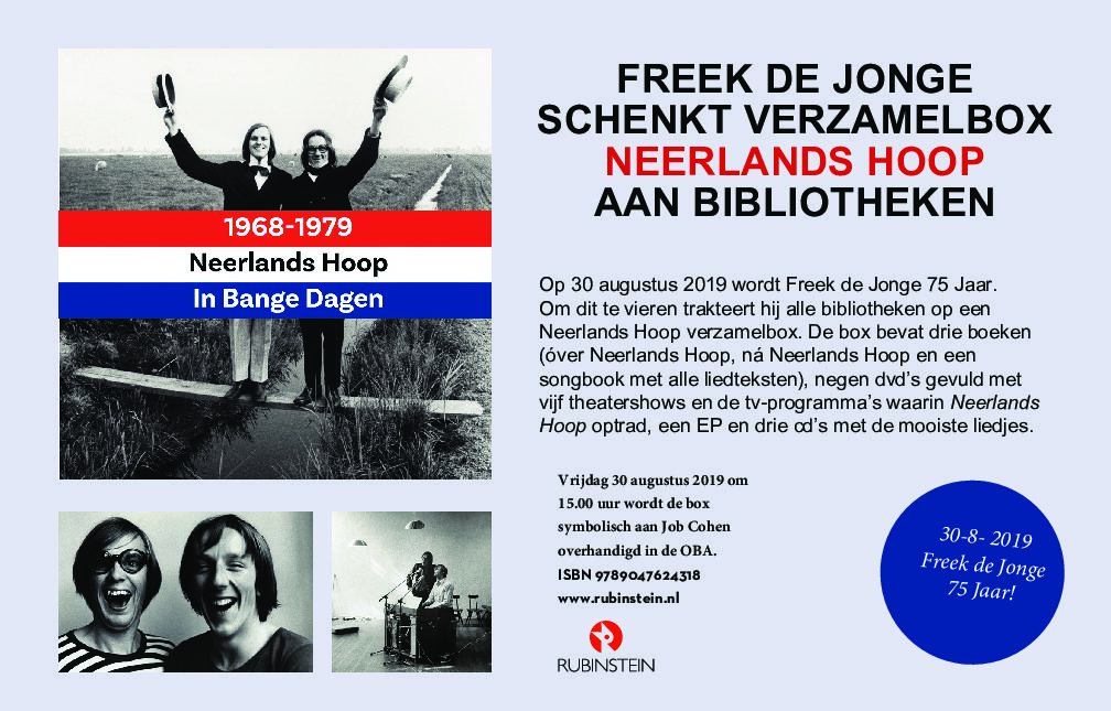 Freek de Jonge schenkt Neerlands Hoop aan bibliotheken